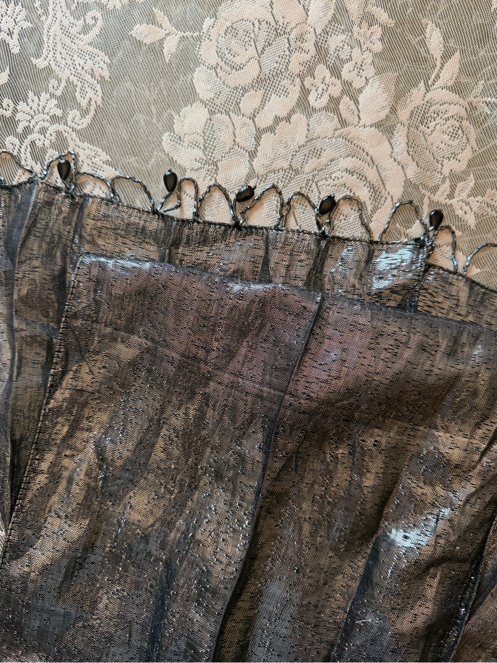 Vintage Metallic Gray Silver Scarf - Picture 5 of 8